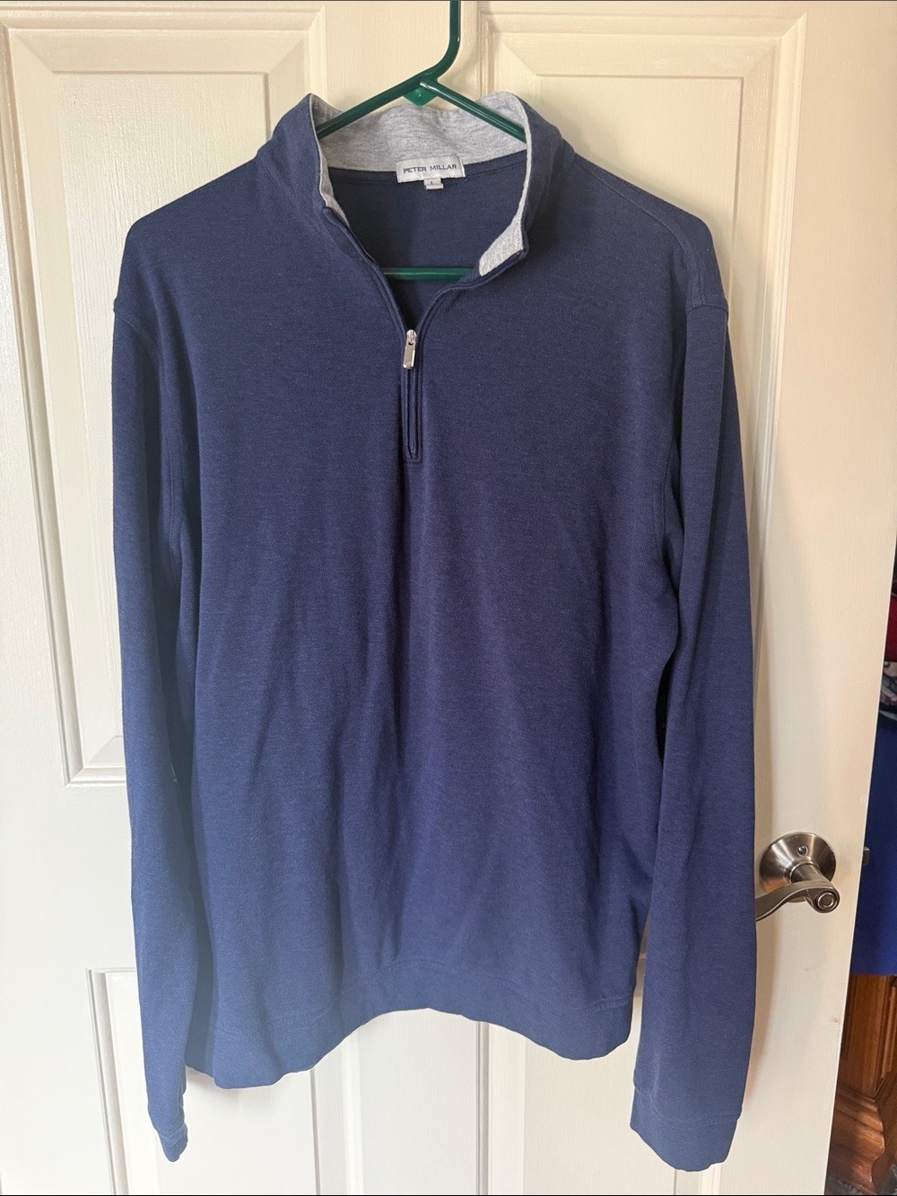 Men’s Peter Millar Navy Roark Quarter-Zip Pullover with Contrast Collar - Size L